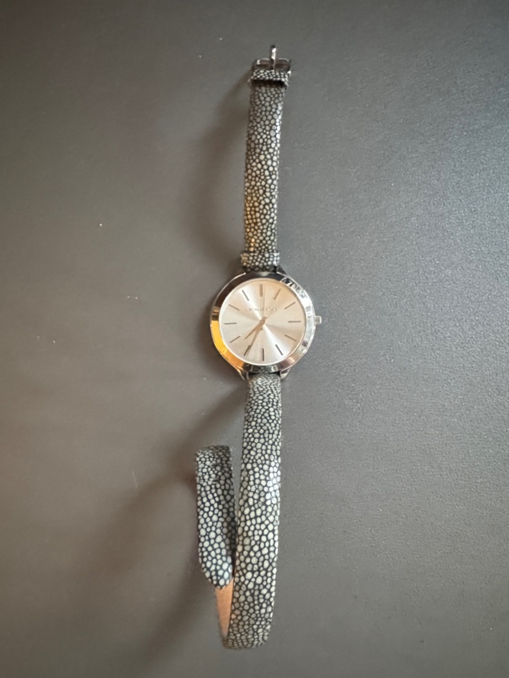 Michael Kors Silver Dial Watch with Gray Stingray-Pattern Wrap Strap